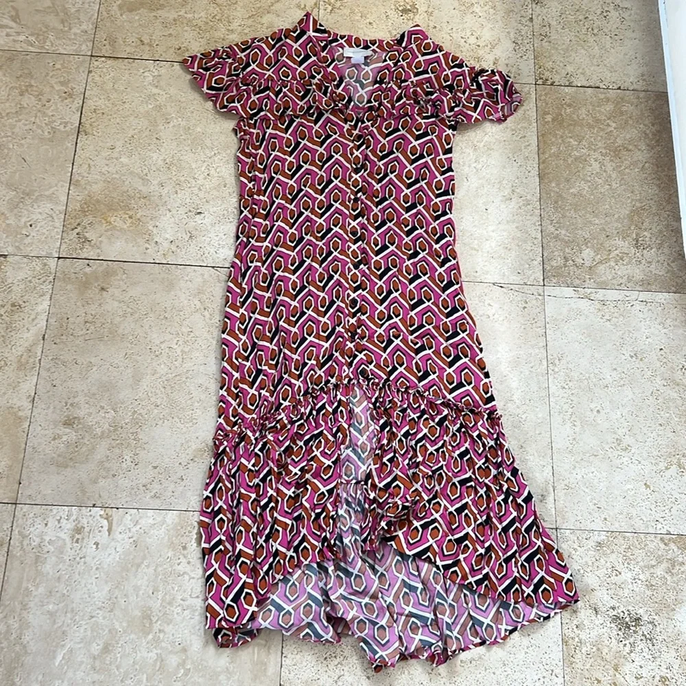 Anthro Corey Lynn Calter Annabel Geometric Midi Shirtdress Dress Pink Orange S - Picture 7 of 8